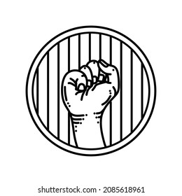 hands clenched up, drawn with the same line sketch. can be used in a symbol or printed