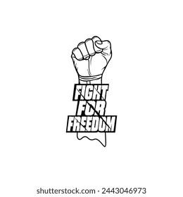 hands clenched upwards fighting for freedom black and white vector illustration