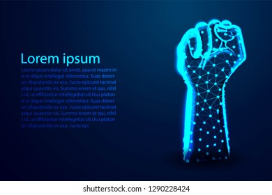hands clenched, Voting Right. Abstract Low Poly. Wireframe design. From connecting dot and line. Vector Illustration