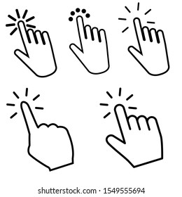 Hands clicking vector icons set. Hand click illustration symbol collection. pointer sign or logo.