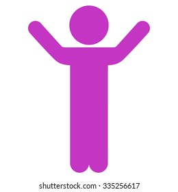 Hands Up Client vector icon. Style is flat symbol, violet color, rounded angles, white background.
