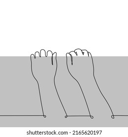 hands clinging to wall - one line drawing vector. concept of trying to climb, ambition metaphor