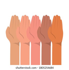 Hände mit geschlossenen Palmen verschiedener Arten von Skins Design, DiversiMenschen multiethnische Rasse und Gemeinschaftsthema Vektorgrafik