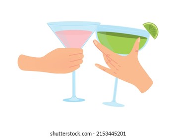 hands with cocktails, toast cheers