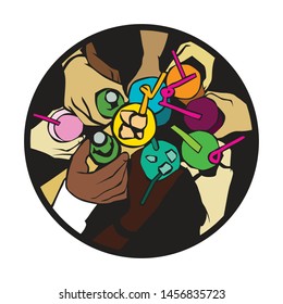 hands and cocktails, vector illustration