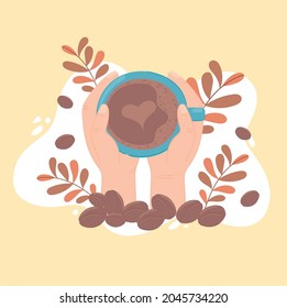 manos con taza de café, vista superior