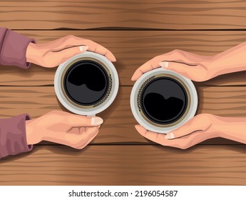 hands with coffee cups scene