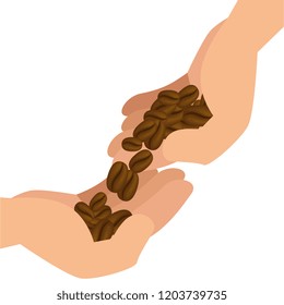 hands with coffee grains