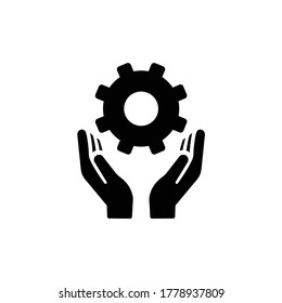 Hands with cog wheel or ge...con. Flat design style