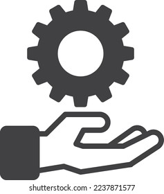 hands and cogs illustration in minimal style isolated on background