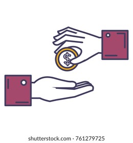 hands with coin money isolated icon