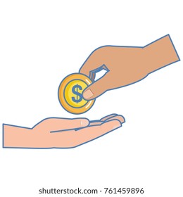hands with coin money isolated icon