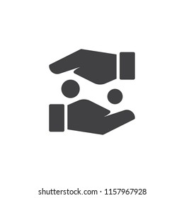 Hands with coins vector icon. filled flat sign for mobile concept and web design. Tax simple solid icon. Symbol, logo illustration. Pixel perfect vector graphics