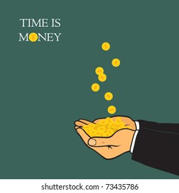 Hands with coins. Vector illustration.