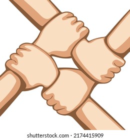 Hands collaboration. Arms unity team concept vector illustration, together hand union circle, grouping symbol, support connecting cooperation teamwork community sign