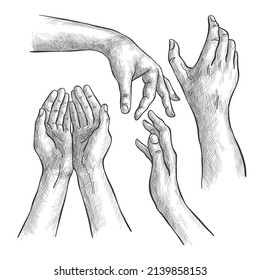 colección de manos con diferentes poses estilo dibujado a mano