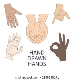 hands collection with different poses hand drawn style