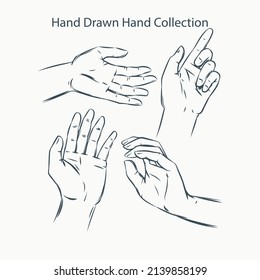 hands collection with different poses hand drawn style