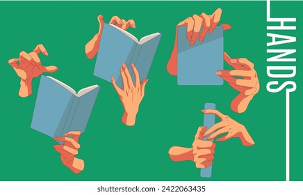 hands collection grip a book