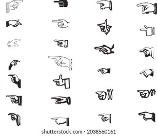 Handelt das Symbol der Kollektionslinie. Handgesten, Zeilensymbole. Handschütteln, Händeklatschen, Sieg. Hörner, Zeig den Finger nach oben, ziehe Symbole. Spende Handgesten, Mittelfinger, Hilfe Hand. Lineares Set. 