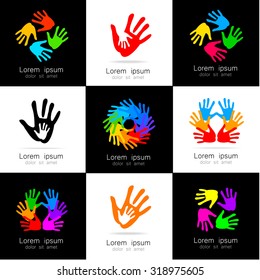 Hands - a collection of logo templates. Design Ideas for team logo, companies, organizations, foundations, social project, unions and others.