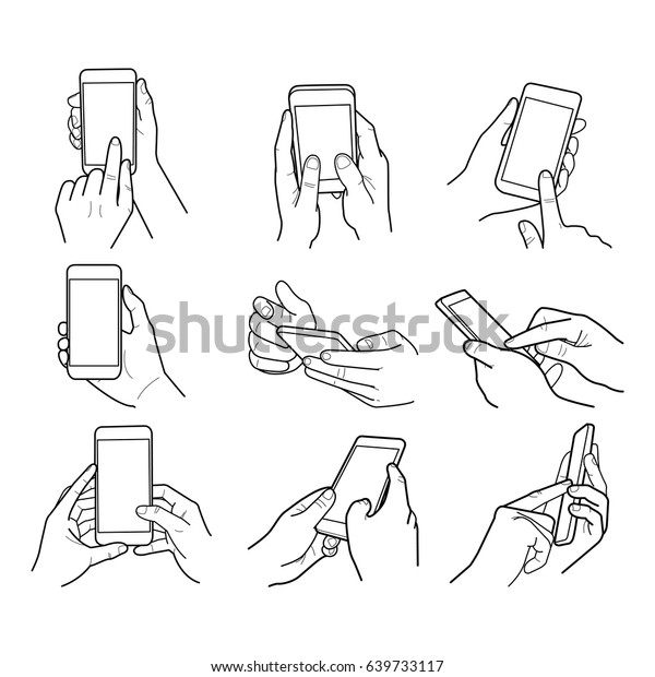 Hands Collection Outline On White Background Stock Vector (Royalty Free ...