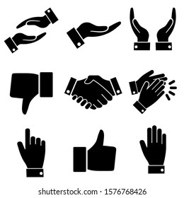 Hands collection set icon , logo isolated on white background. Handshake, Applause, like, hand holding