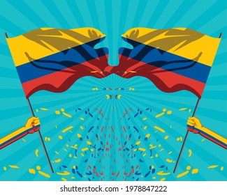 hands with Colombia flag protest