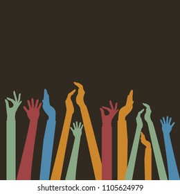 Hands up Colors, Voting hand Raised up, Election concept. Arms in the top vector design