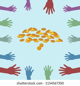 Hands up Colors, Voting hand Raised up, business money concept design
