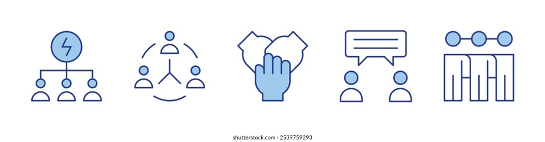 hands, command, teamwork, discussion, network. icon vector illustration. Line Duotone style. Editable stroke.