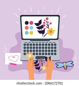 hands with computer, workshop creativity