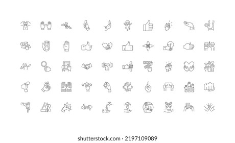 Hands concept illustration, linear icons, line signs set, vector collection