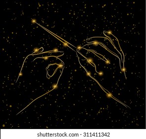 Hands of conductor as constellation illustration