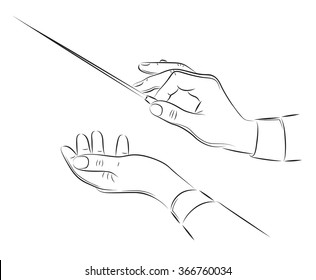 Hands of conductor orchestra vector line illustration