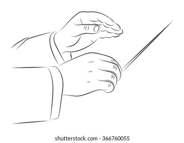 Hands of conductor orchestra vector line illustration