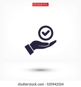 in the hands of the confirm icon, vector . 10 EPS