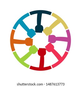 Hands Connecting Concept,Group of Holding handle in a circle the summit workers are meeting in the same power room.