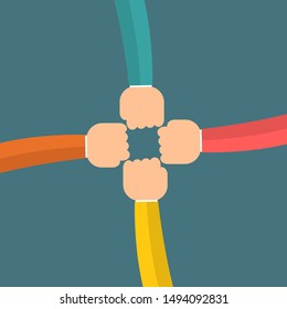 Hands Connecting Concept,Group of Holding handle in a circle the summit workers are meeting in the same power room.