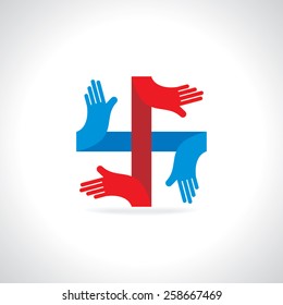 hands connecting to hand team work concept