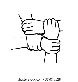 Hands connecting peace and war. Vector illustration 
