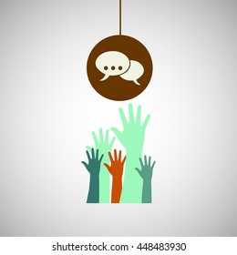 hands connecting with technology icon, vector illustration