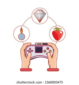 hands with control video game and set icons