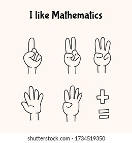recuento de manos matemáticas número uno a cinco ilustración vectorial