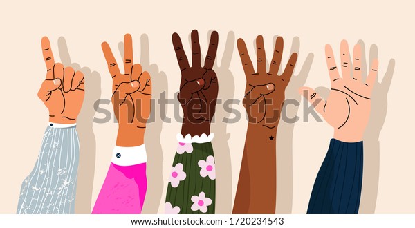 Hands counting by\
showing fingers. Numbers shown by hands. Variety of modern\
hand-drawn hand wrists. Cartoon style isolated elements. Trendy\
hand icons. Counting on\
fingers.