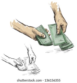 Hands counting cash money, vector illustration