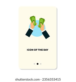 Hands counting dollar banknotes flat vector icon. Person owning, transferring and saving money isolated vector illustration. Money and finance, banking concept for web design and apps