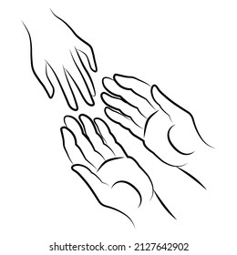 Hands of couple simple outline minimalistic linear gesture style. Vector Illustration of female hands for create logos, prints and other designs on white background
