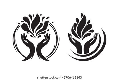 Hands cradling abstract flowing element, symbolizing water, nature, eco care