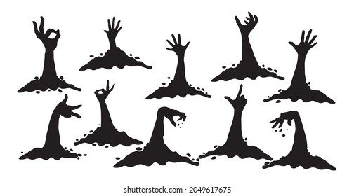 Hands crawling out of the ground halloween on a white background - Vector illustration